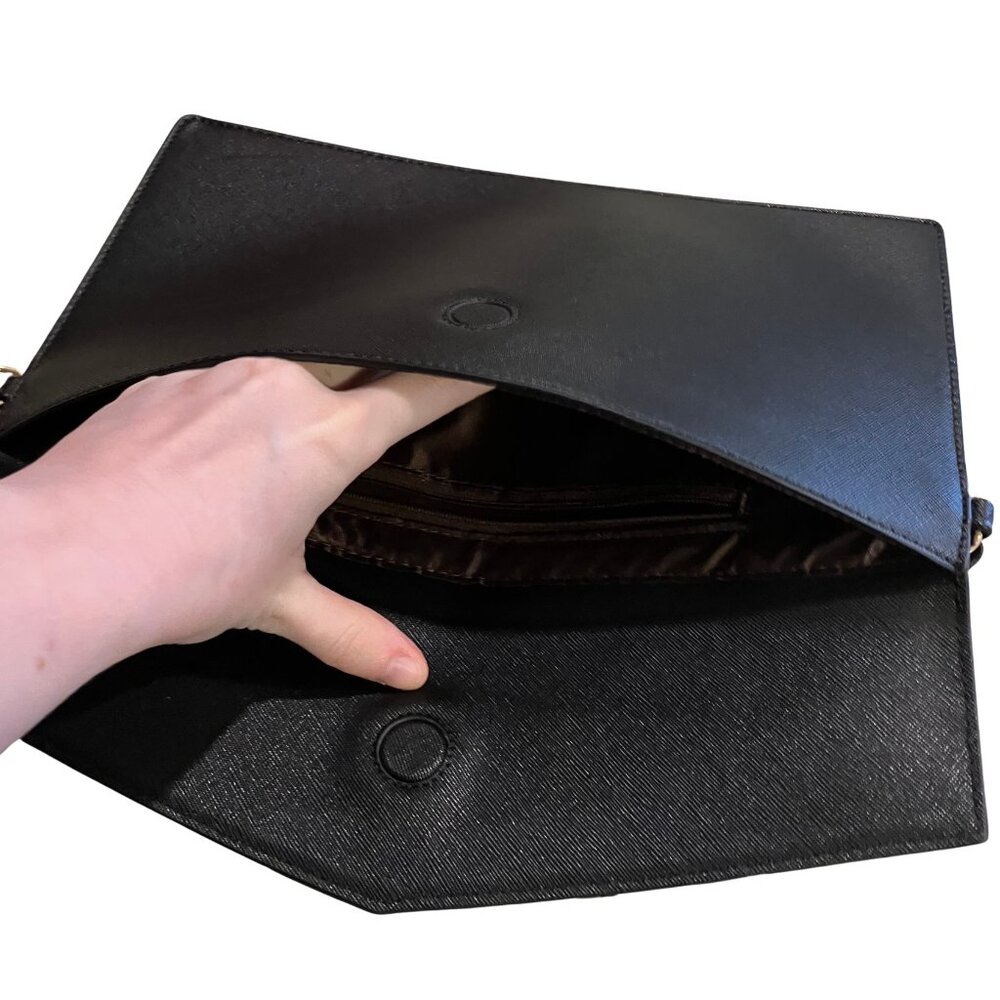 Lovevook Oversized Black Envelope Clutch Vegan Leather Wristlet 12” x 7.5” - Picture 4 of 9